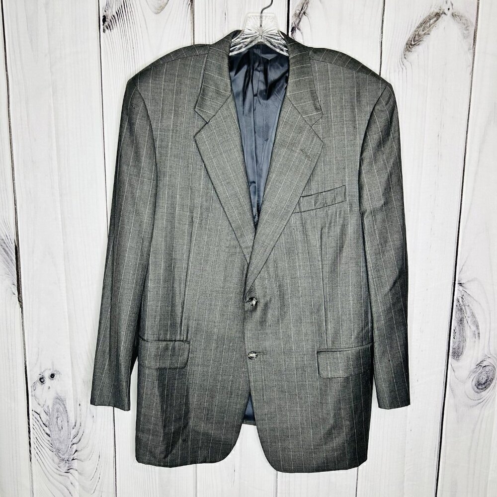 Vtg Hickey Freeman Mens Wool Striped Single Breasted Blazer Jacket Gray Size 44R